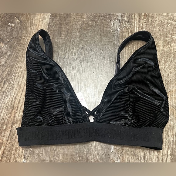 FINAL PRICE  PINK Velvet Ribbed Plunge Bralette - Picture 2 of 6
